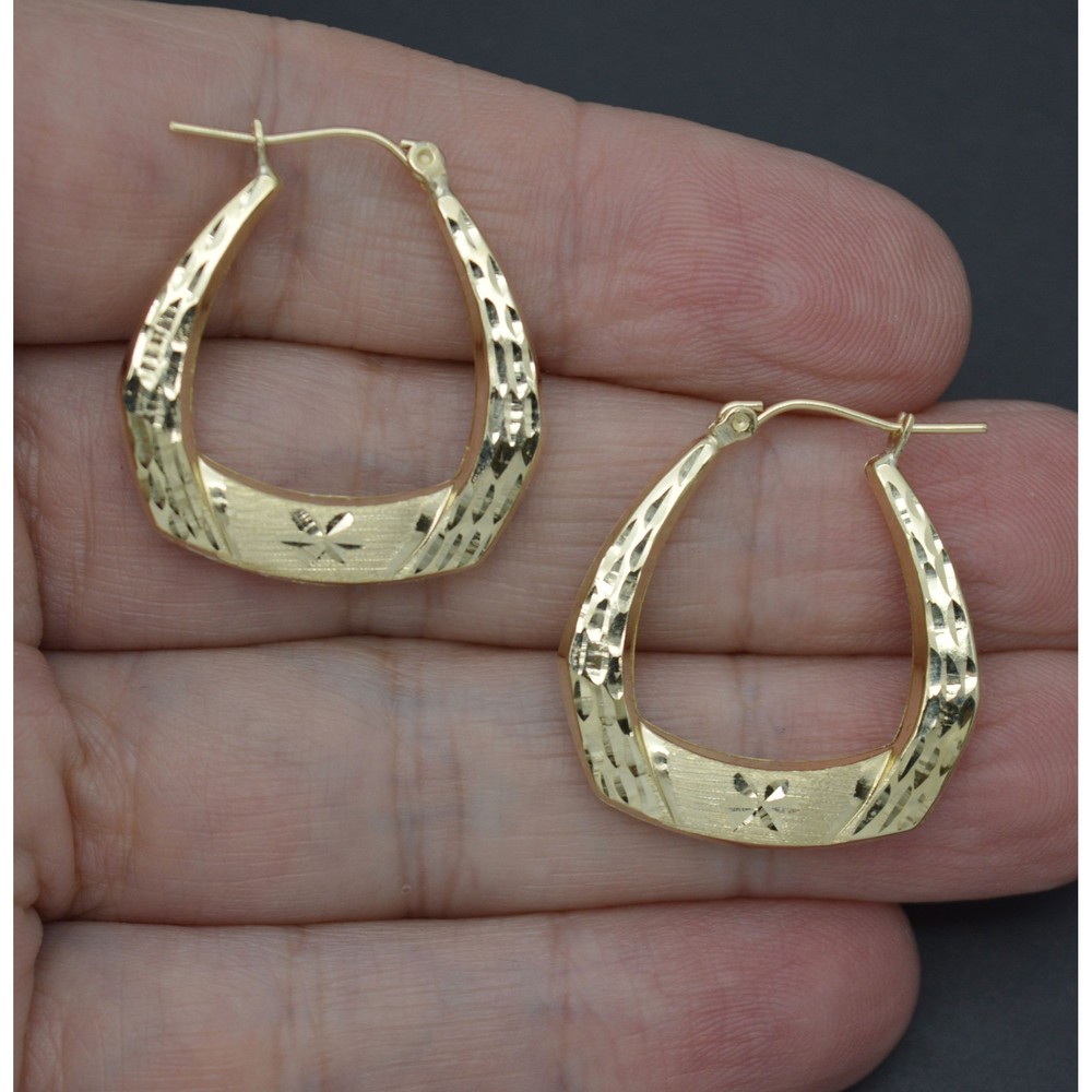 Real 10K Solid Yellow Gold 29mm Shiny Diamond Cut Graduated Hoop Earrings 2.5gr